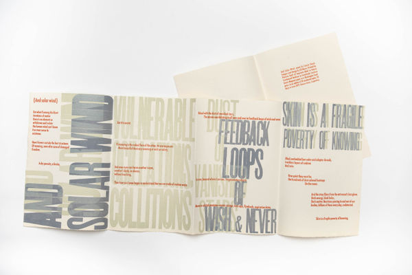 Jill Moser And Solar Wind, 2019 Letterpress Folio Poem by Laurie Sheck Printed by Patricio Gatti of Imprenta Ideal Buenos Aires, Argentina