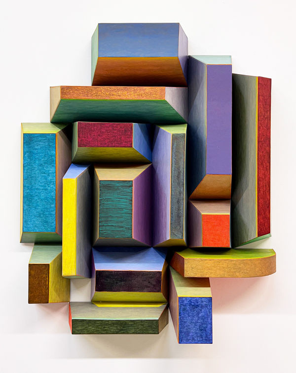 Meg Hitchcock Icon No. 11, 2024 Matboard structures, acrylic paint, colored pencil 21 x 18 x 5 in.