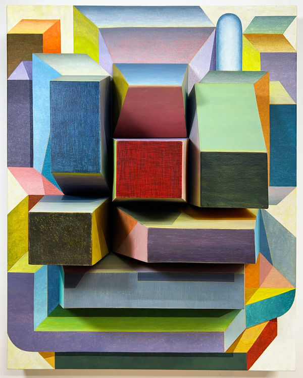 Meg Hitchcock Icon No. 5, 2024 Matboard structures, acrylic paint, colored pencil, painted canvas 20 x 16 x 8 in.