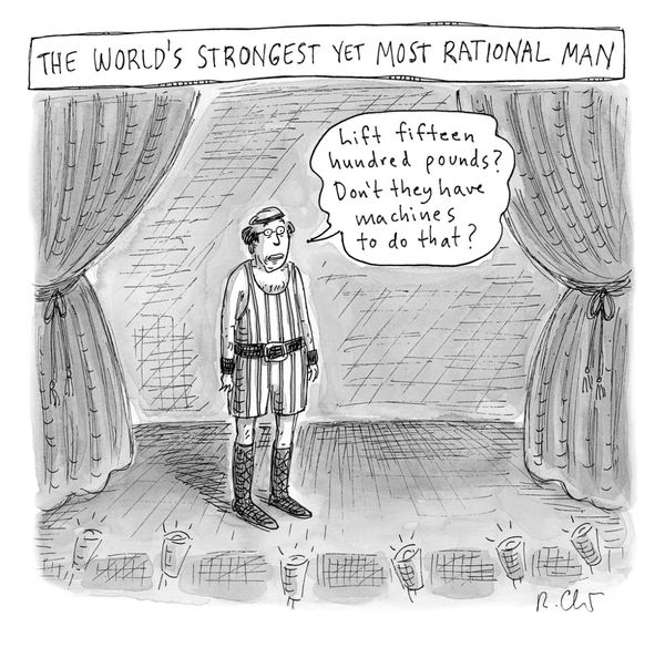 Roz Chast, World's Strongest Yet Most Rational Man, 2021, Jan. 4