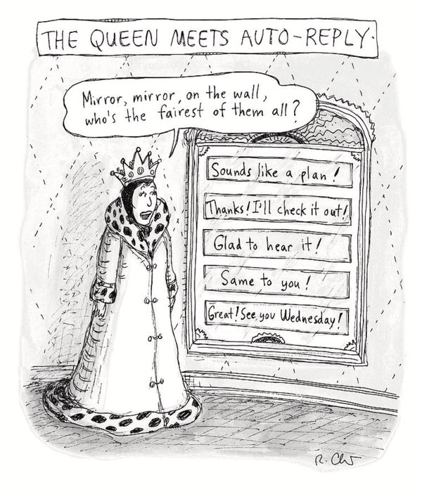 Roz Chast, The Queen Meets Auto-reply, 2018, April 2