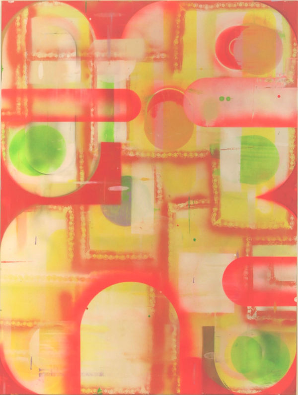 abstract geometric green and orange painting