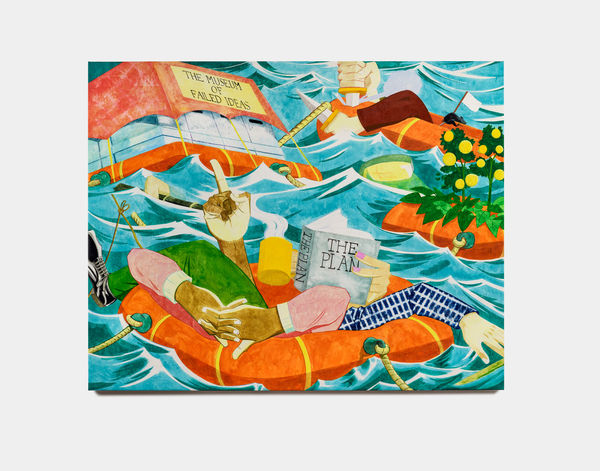 Plan In One Hand, Hope in The Other, 2024 ink and acrylic on canvas (H) 58 x (L) 73 1/2x 1