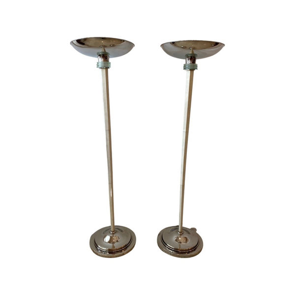 A Pair of Floor Lamps In Parchement with Silver Plated Shades