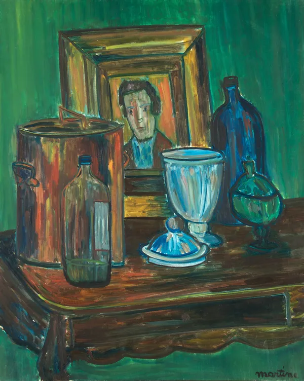 Martine Martine, Nature morte au fond vert et au portrait II, 1969