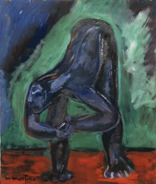 Martine Martine, Félin bleu sur fond vert, 1996