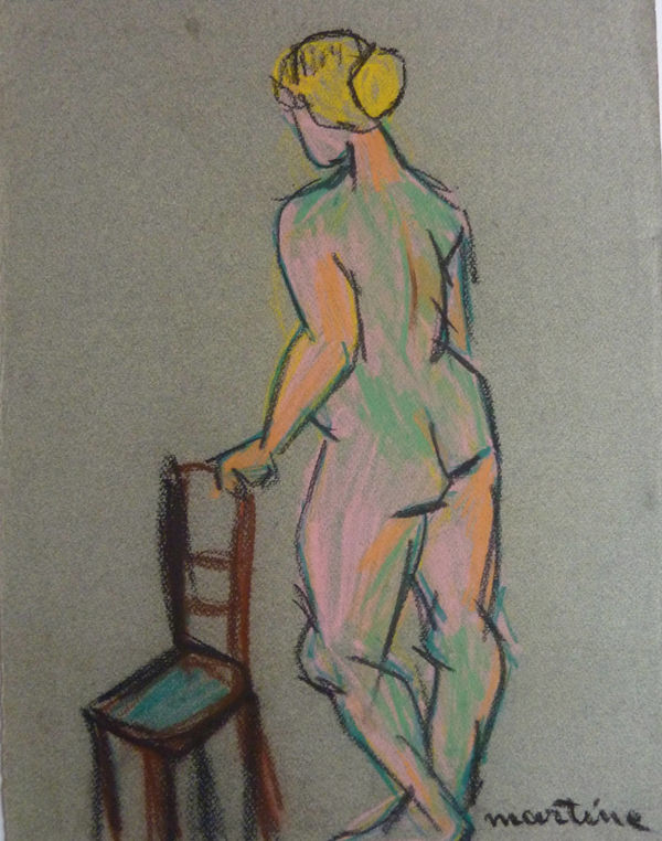 Martine Martine, Nu féminin de dos à la chaise, 1950