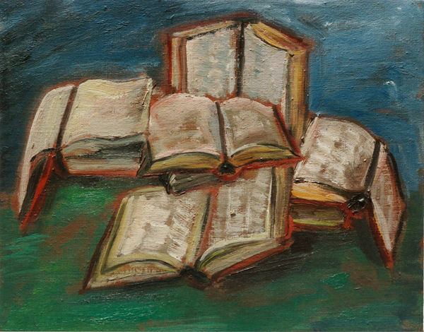 Martine Martine, Livres ouverts sur fond vert et bleu, 1977