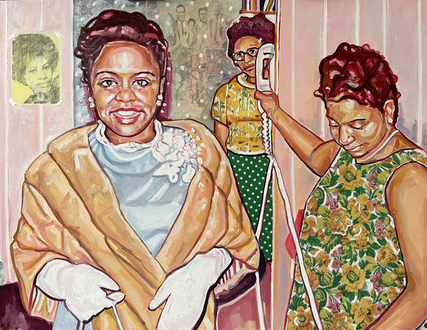 Esiri Erheriene-Essi You've Really Got A Hold On Me (for Jean Harris), 2021 oil, ink and xerox transfer on linen 135 x 175 cm 53 1/8 x 68 7/8 in