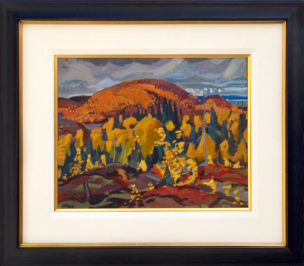 Arthur Lismer Early October, North Shore, Lake Superior, 1927 oil on board 13 1/2 x 16 1/4 in 34.3 x 41.3 cm signed A. Lismer lower left inscribed in graphite on verso N. Ontario, Early October, A. Lismer