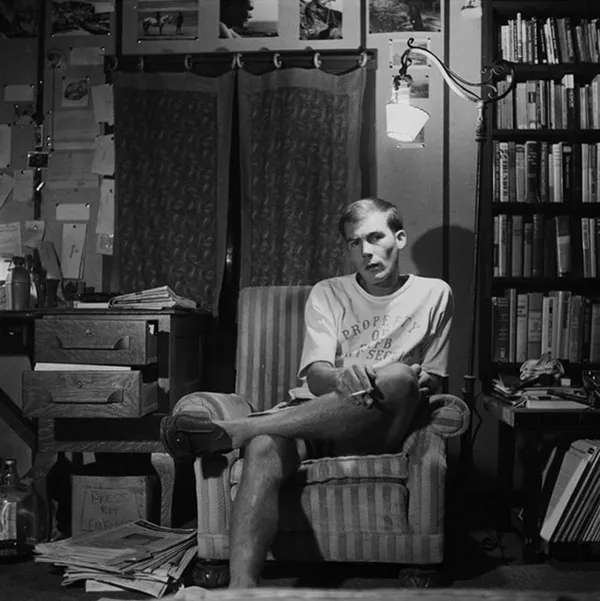 Hunter S. Thompson, Self Portrait, in Striped Chair, c. 1960s