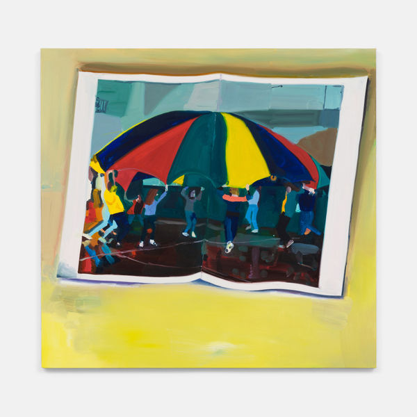 Chase Wilson, Americana Extravaganzoid: Table Edge World of False Empire: Window Time Thoughts of the Center Game of Spirit: Seeing Into the Negative (2b-1990s memory of school unity game with fabric), 2021