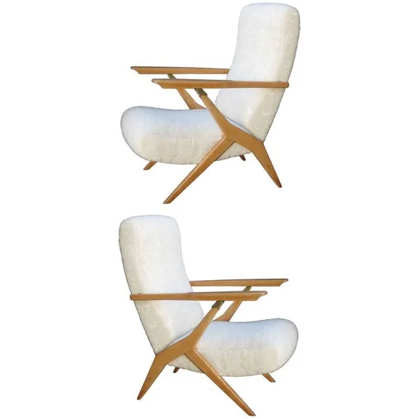 Carlo Mollino, Rare pair of adjustable lounge chairs attributed to Carlo Mollino, 1958