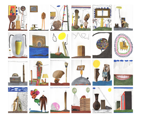 Mo Baala Les actes et les acteurs, 2022 Technique Mixte (collage, encre de chine, peinture et feutre acrylique) 106 x 104 x 4 cm