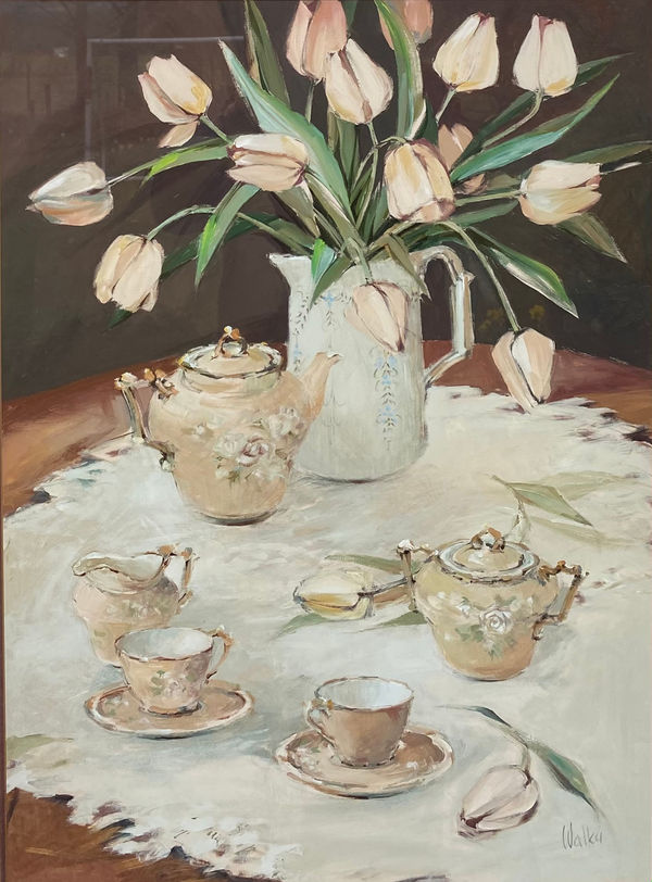 Ethel Walker, Still Life of Tulips and Tea Set