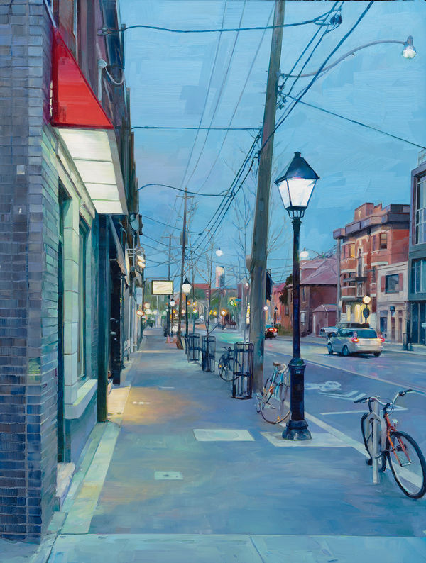 Matthew Schofield The One with the Street Lamp, 2025 oil on mylar on panel 17 3/4 x 13 1/2 in.