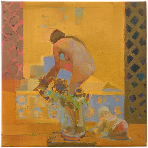 Bather and baby, 2025 Dagmar Cyrulla Oil on linen 40 x 40 cm