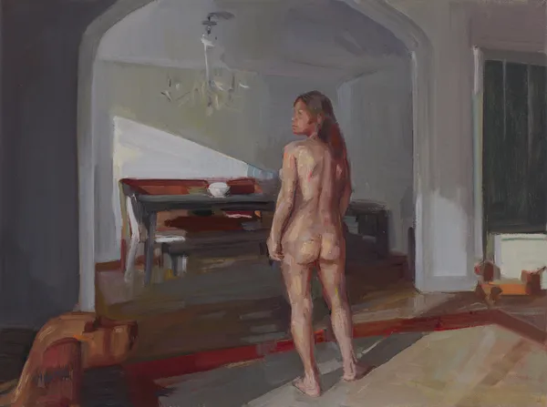 Daniela and two dogs, 2025 Dagmar Cyrulla Oil on linen 30 x 40 cm