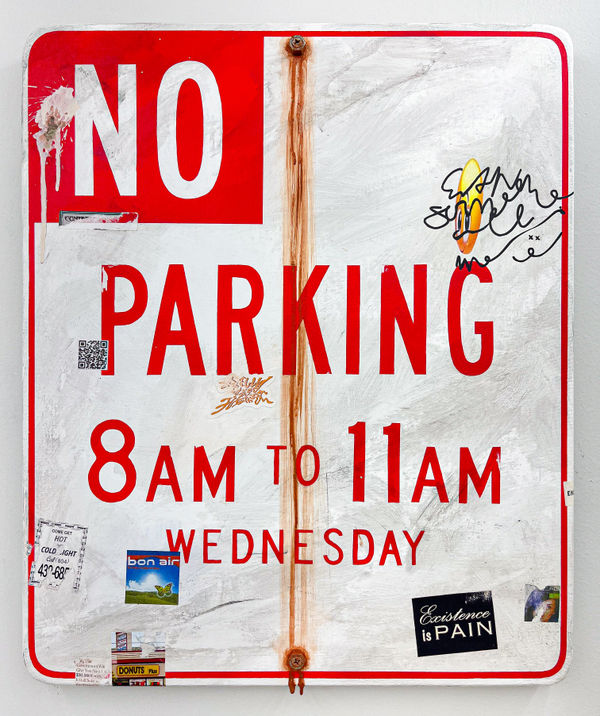 Samuel Richardson Polling Day, 2025 Acrylic, ink, charcoal, graphite, paper, nails, bolts, and adhesive on canvas. 24” × 20” × 1.5”