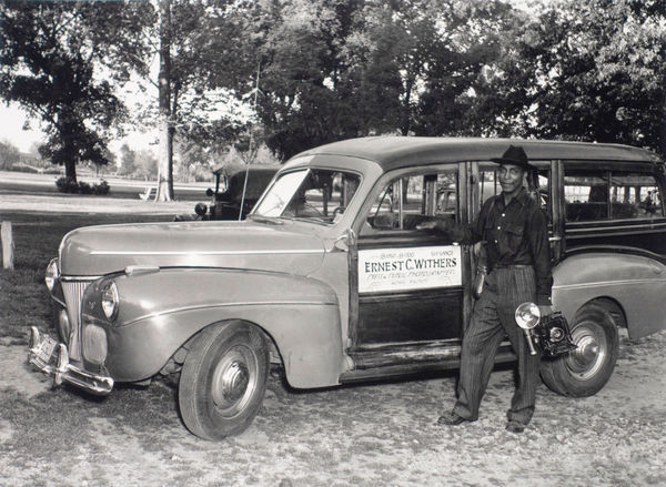 Ernest C. Withers, Ernest C. Withers in front of his delivery van, 1941 Ford Wagon, late 1940's