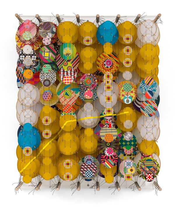 JACOB HASHIMOTO I think I’m already forgetting, 2025 Acrylic, paper, bamboo, wood, and Dacron 32 x 26 x 8 1/4 inches 81.3 x 66 x 21 cm
