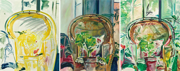 周楷倫, 《左肩，藤椅，盆栽-1, 2, 3》Left Shoulder, Wicker Chair, Potted Plant-1, 2, 3, 2023