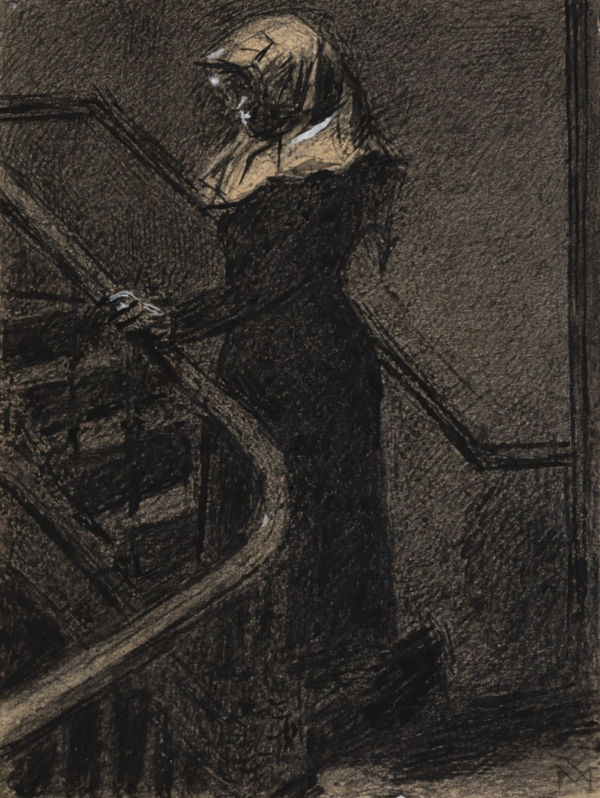 Xavier Mellery (1845-1921) Old Beguine climbing the stairs, c. 1889