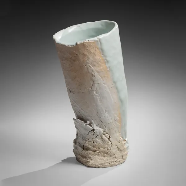 Tall columnar vessel with seihakuji (blueish-white) glaze