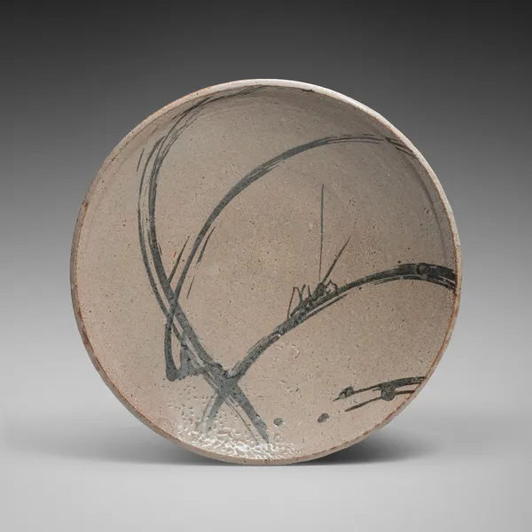 ISHIGURO MUNEMARO, Platter with motif of cricket and grasses in iron underglaze, ca. 1964–1966