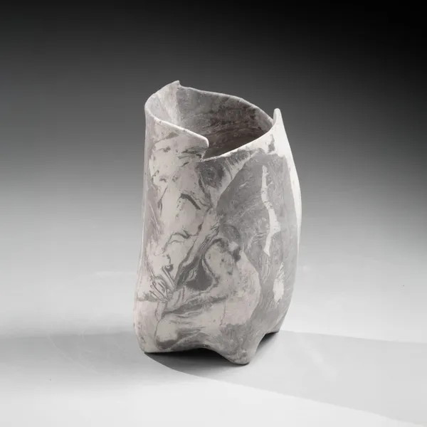Small, vertical vase with black and white nerikomi (marbleized) clay