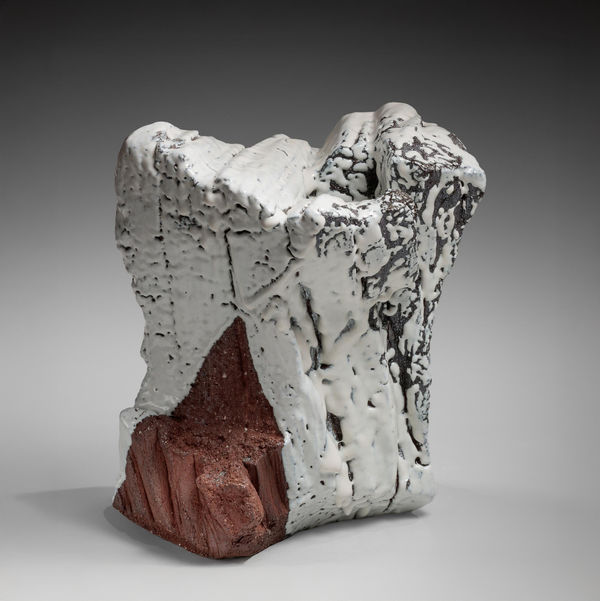 Thickly walled standing sculptural vessel