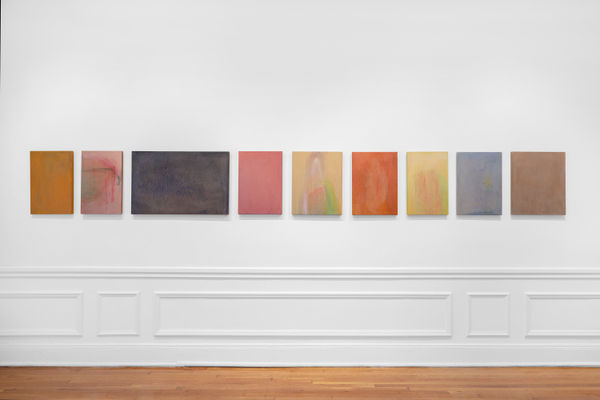 Manika Nagare Track of Colors 2022/2023 #1, 2022-2023 Series: Traces of Colors Set of 9, oil on canvas mounted onto wood panel 20 1/2 x 112 3/4 in 52.1 x 286.5 cm