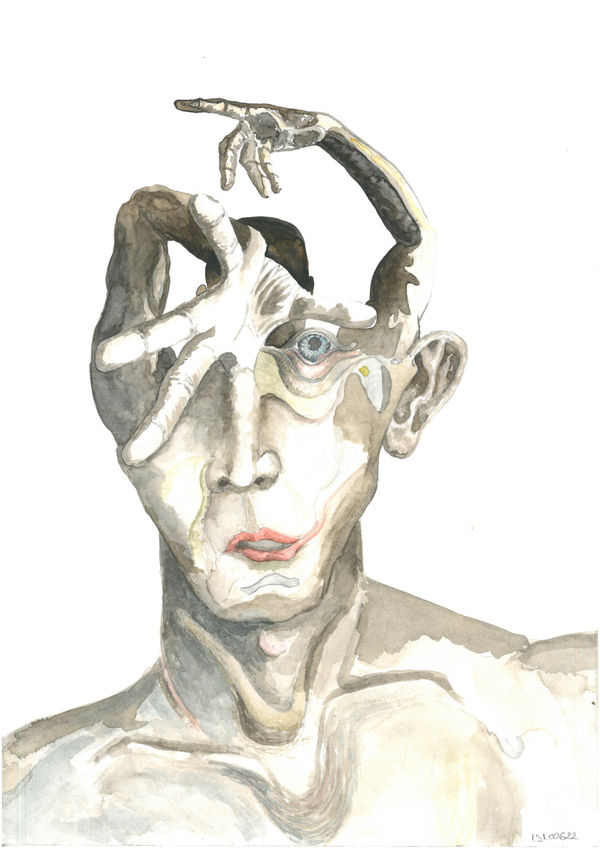 Daniel Roșca Mental Contortion, 2025 acrylic on paper 41 x 28,5 cm (45 x 32,5 cm framed) Courtesy of Mobius Gallery