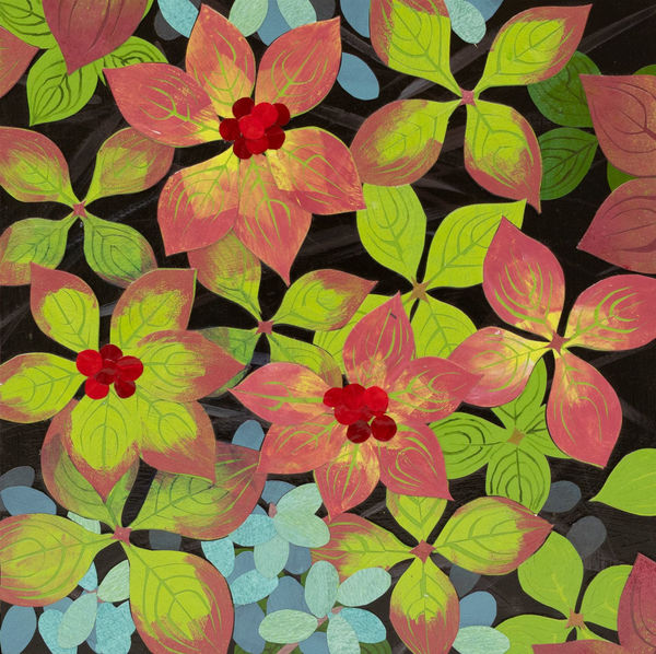 Meg Lagodzki, Northwoods: Bunchberry Dogwoods with Bog Bilberry