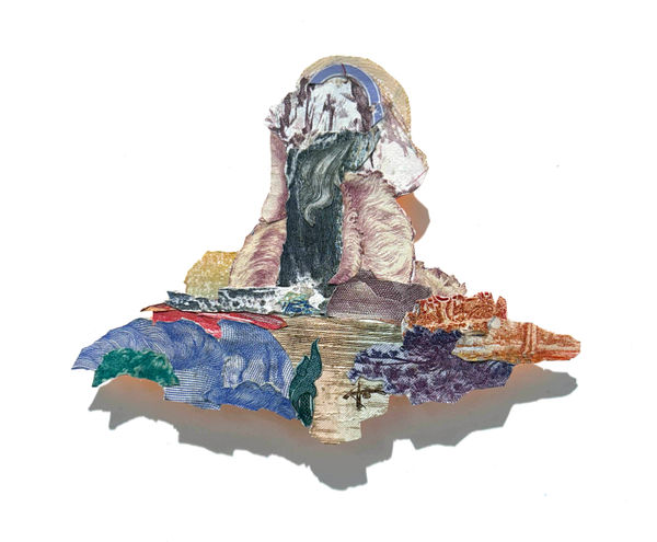 Pam Longobardi, Island of Refuge (Black waterfall brown lake)