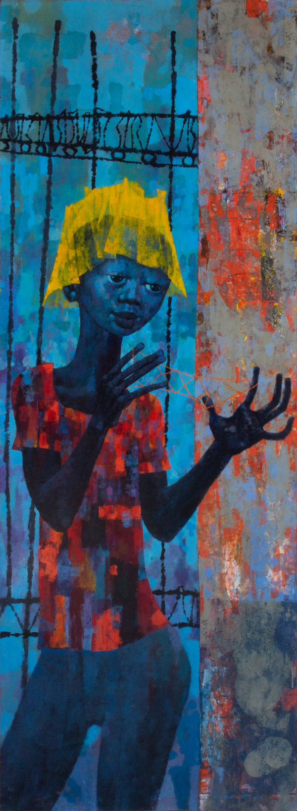 Charles McGee Cat's Cradle Oil and acrylic on masonite 65 x 23 1/2 in 165.1 x 59.7 cm