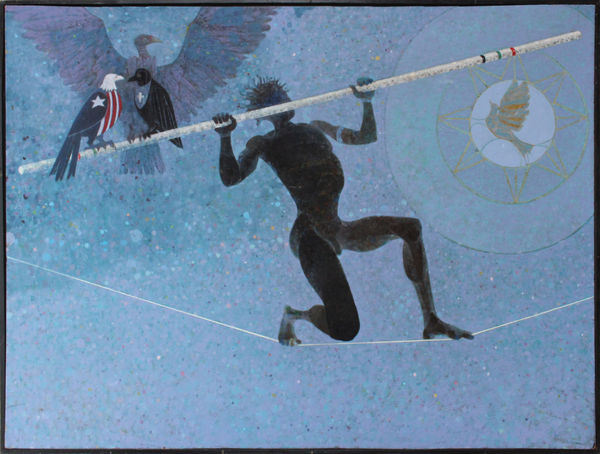 Harold Neal Tight Wire, 1992 Oil on board 36 x 48 x 3.5 inches