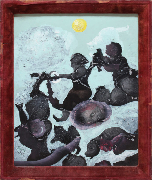 Julia Thecla Space Travelers, 1967 Oil and pencils on Strathmore board 10 x 12 in 25.4 x 30.5 cm