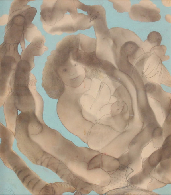 Julia Thecla Mother and Child, 1965 Fumage, tempera, and pencils on Strathmore board 13 x 11 in 33 x 27.9 cm