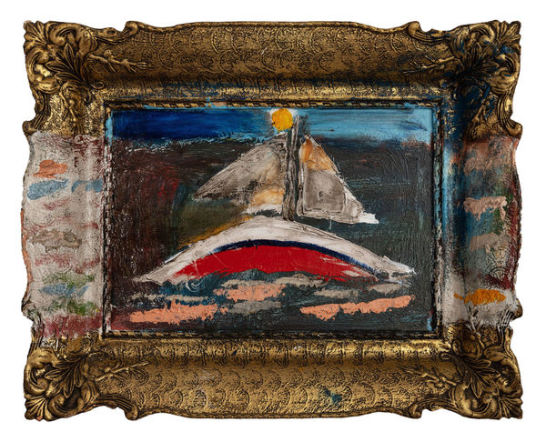 James Drinkwater I am a boat TCOML 4, 2024 Oil on board with ornate frame 39.5 x 49.5cm