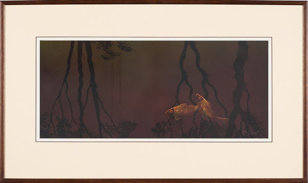 Lin Onus Fish in Brackish Water Mixed Media 27 x 63cm image size