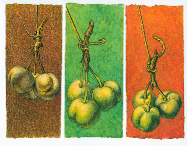 Kim Spooner Sisters I, 2025 Watercolour gouache and conte chalk on cotton paper 21 x 29.7cm (19.5 x 8.4cm each panel)