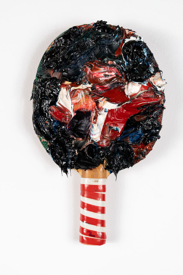Paul Ryan T-Bone Pong 2, 2025 Oil on found ping pong paddle 26 x 15cm
