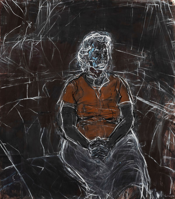 David Fairbairn Portrait of V.P. No.2, 2024 Acrylic, gouache, pastel, charcoal, etching & ink on paper (unframed) 130 x 115cm