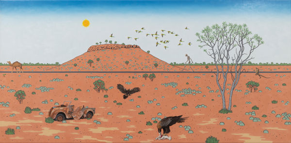 Andrew Sullivan Kicking a can down the desolate highway, 2024 Oil on canvas 59 x 119cm