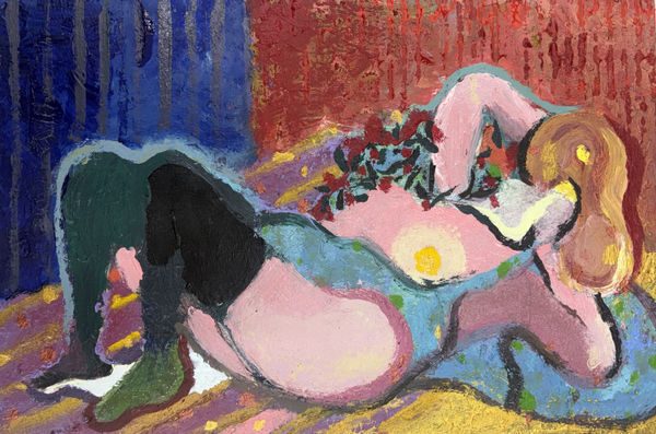 Rhys Lee Alluring recline, 2025 Acrylic on gessoed panel 20 x 30cm