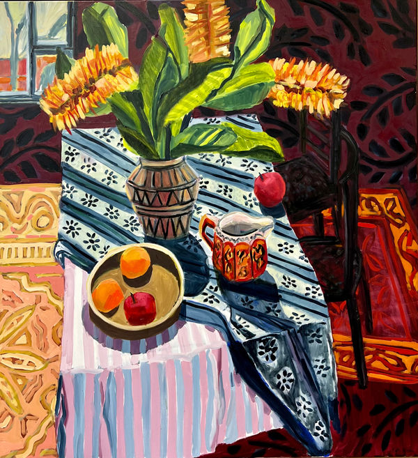 Kate Nielsen Orange Jug with Ginger Plant, 2023 Oil on Linen, framed 120 x 110cm