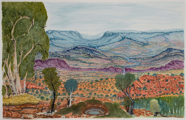 Selma Coulthard Going towards Wanmarra (Kings Creek) - off the road a bit WAC74-24, 2024 Watercolour on paper, framed 63 x 99cm