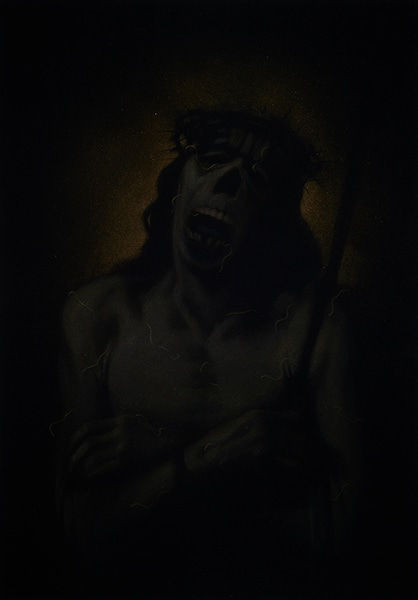 Leslie Rice Sweet Zombie Jesus, 2022 Acrylic on black velvet - Framed F. 67 x 47cm