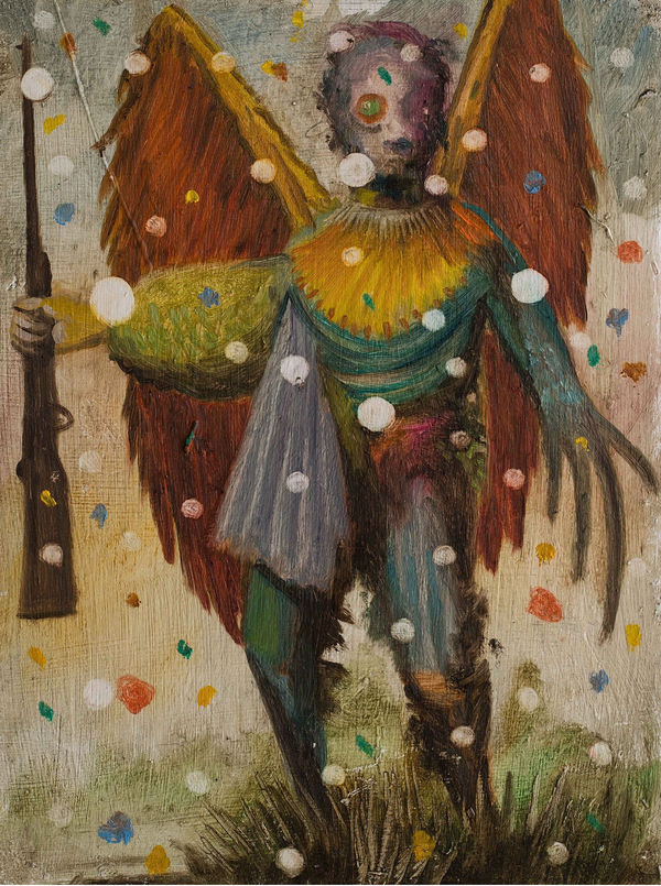 Peter Gardiner Battle Angel 1, 2024 Oil on board 30 x 40cm
